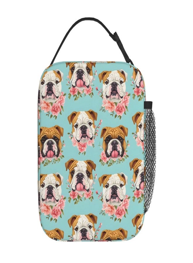 VODRM Cute Dog Lunch Box for Kids,Puppy Insulated Bag for Student,Pet Lovers Reusable Thermal Insulation Cooler Tote Bags for School Work Picnic Camping Outdoor Gifts (English Bulldog and Floral) - Image 3